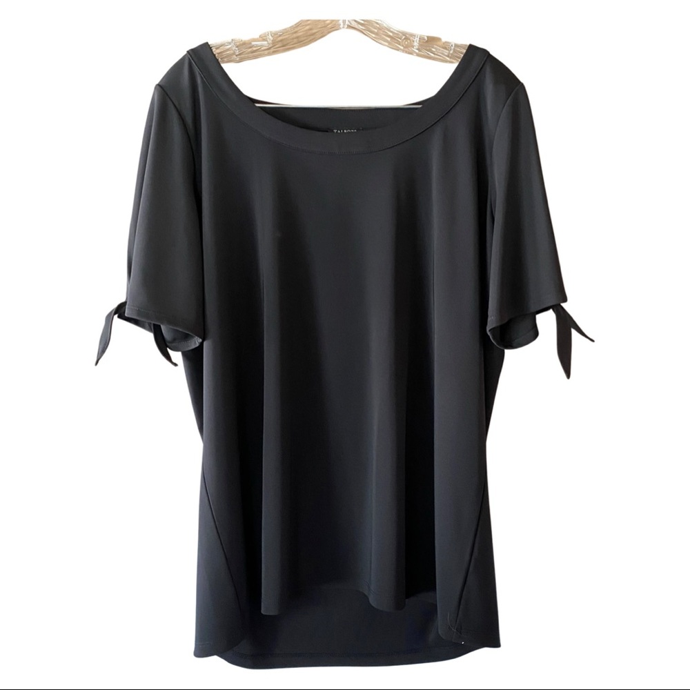 Talbots size X black blouse with short tie sleeves and scoop neck